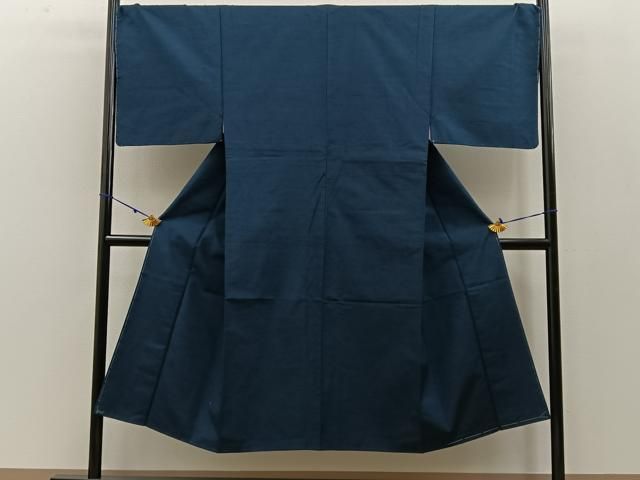 平和屋着物○男性 紬 色無地 正絹 逸品 アンサンブル 高麗納戸色
