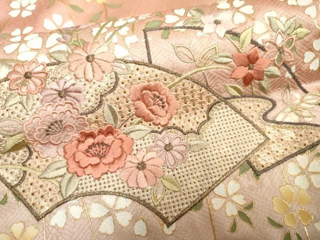 平和屋着物●訪問着　中国三大刺繍　スワトウ刺繍　汕頭刺繍　地紙花文　暈し染め　金糸　金彩　正絹　逸品　未使用　AABF1049cs 平和屋着物○訪問着 中国三大刺繍 スワトウ刺繍 汕頭刺繍 地紙花文 暈