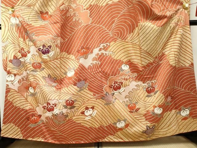 平和屋着物○十日町老舗ブランド 吉澤友禅 吾妻徳穂 振袖 駒刺繍 立波