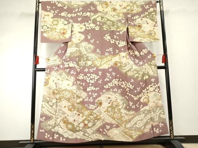 平和屋着物○訪問着 辻が花 絞り 金彩 銀通し地 正絹 逸品 AABF1057cs 
