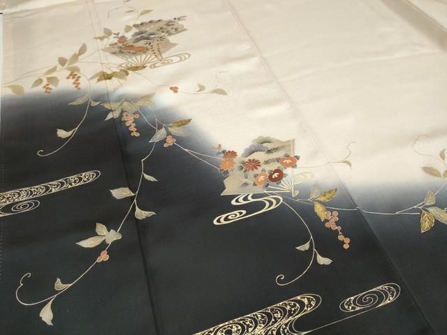 平和屋着物○訪問着 扇面南天花文 暈し染め 金彩 正絹 逸品 CABB6397ut