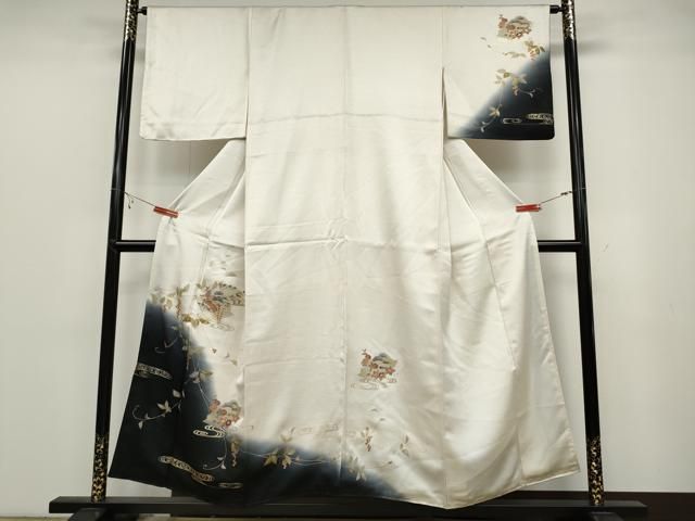 平和屋着物●訪問着　扇面南天花文　暈し染め　金彩　正絹　逸品　CABB6397ut 平和屋着物○訪問着 扇面南天花文 暈し染め 金彩 正絹 逸品 CABB6397ut