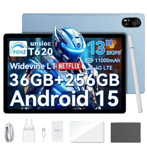 【三年保証13インチ2K90Hz大画面】BlackviewMEGA8android15タブレット1920*1200pix、36GB+256GB+2TBTF拡張11000mAh+急速充電器付きT6208コアCPU13MP/50MP