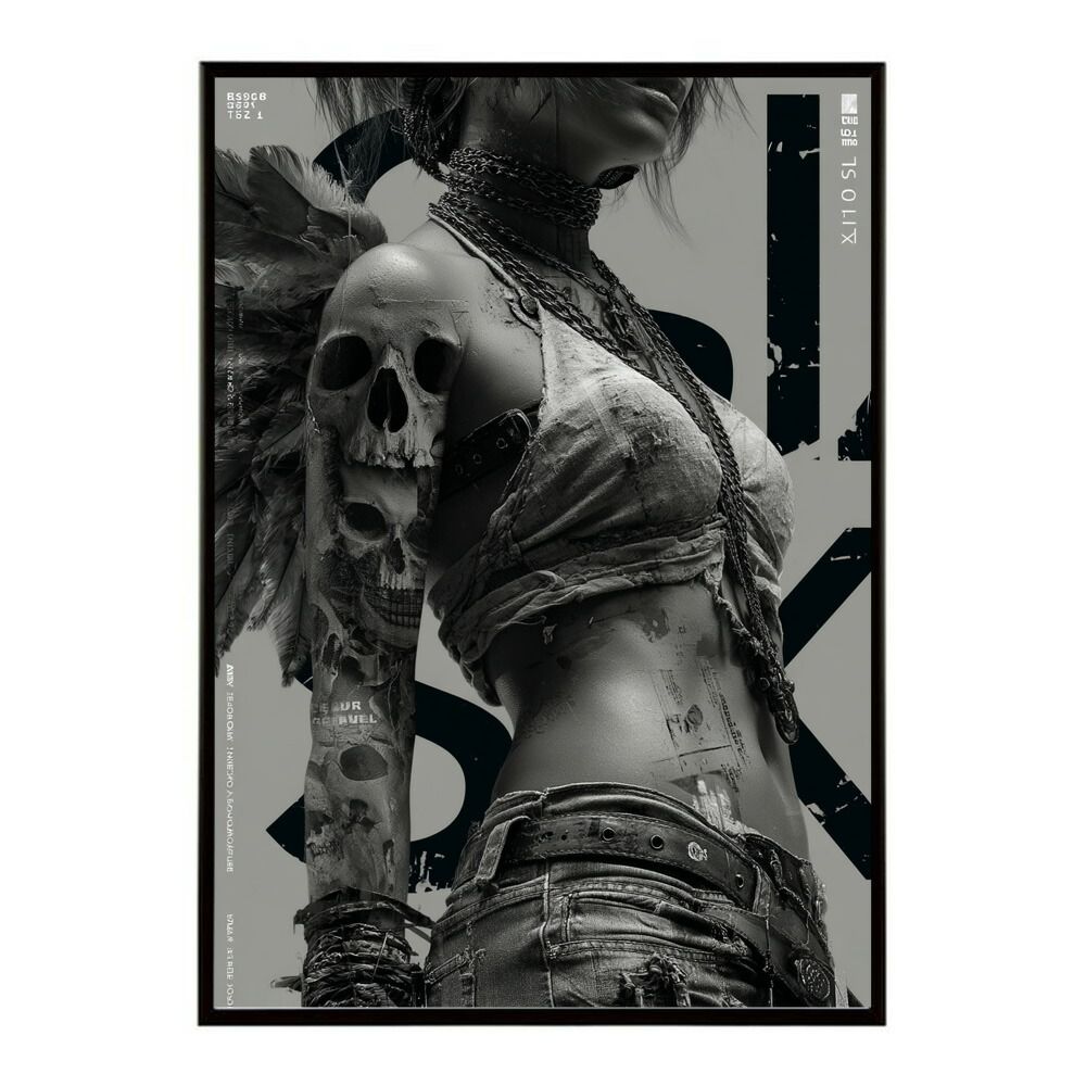 A 約42 x 59 cm lm poster 859 フレーム付き 白黒 ポスター 女性 グランジ風 モノクロ アート おしゃれ 壁掛け 北欧 モダン リビング 寝室 カフェ風 アートプリント フォト 特大 大きい