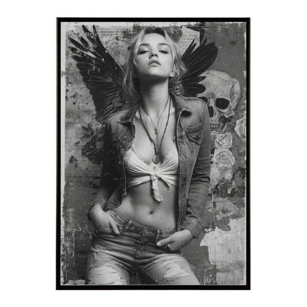 A 約84 x 119 cm lm poster 860 フレーム付き 白黒 ポスター 女性 グランジ風 モノクロ アート おしゃれ 壁掛け 北欧 モダン リビング 寝室 カフェ風 アートプリント フォト 特大 大きい