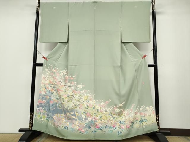 平和屋着物●本加賀友禅作家　百貫華峰　黒留袖　休み鳥枝花文　暈し染め　正絹　逸品　CABA8201ut 平和屋着物○本加賀友禅作家 百貫華峰 色留袖 休み鳥草花文 暈し染め