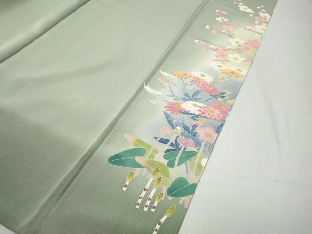 平和屋着物○本加賀友禅作家 百貫華峰 色留袖 休み鳥草花文 暈し染め