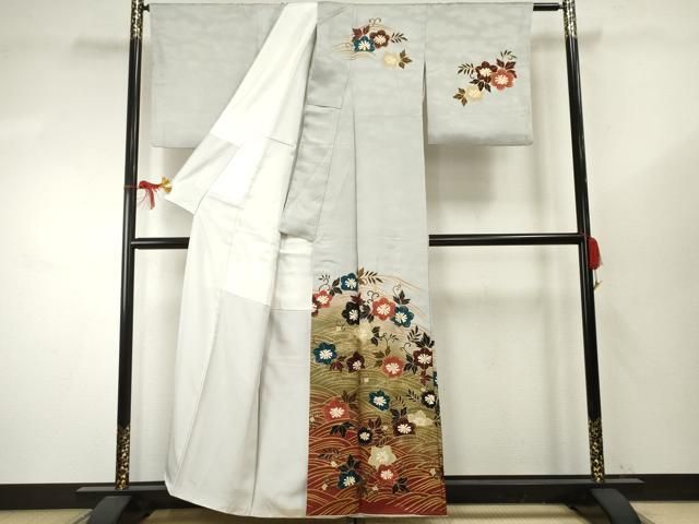 平和屋着物●ファッションデザイナー　HIROKO KOSHINO　コシノヒロコ 　訪問着　立波草花文　暈し染め　金彩　正絹　逸品　AABF1028cs 平和屋着物○ファッションデザイナー HIROKO KOSHINO コシノヒロコ