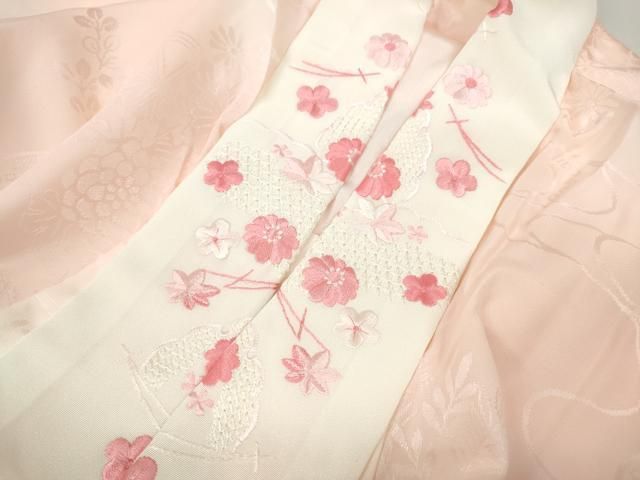 平和屋着物●振袖用長襦袢　無双仕立て　流水草花地紋　暈し染め　半衿刺繍　正絹　逸品　CABB6331ut 平和屋着物○振袖用長襦袢 無双仕立て 流水草花地紋 暈し染め 半衿刺繍