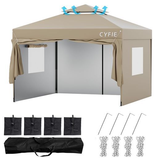CYFIEタープテント3mx3m高さ3段階調節サイドシート4枚付属uvカット