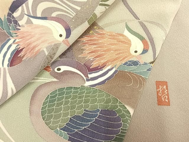 【加賀草木友禅　田村哲彦】正絹　訪問着　鳥柄　落款　裄69 加賀草木友禅 田村哲彦】正絹 訪問着 鳥柄 落款 裄69