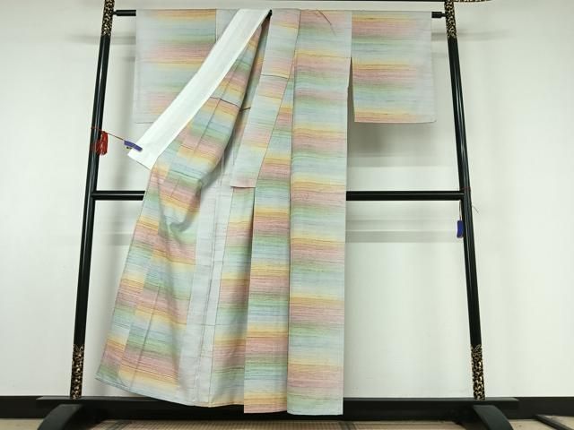 平和屋着物▽紅花紬 単衣 米沢 横段文 正絹 逸品 AABF0107jh - メルカリ