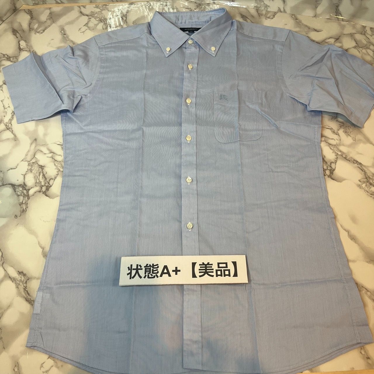 美品】バーバリー BURBERRY LONDON 半袖 シャツ M ライトブルー ボタン 