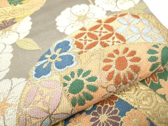 平和屋着物○西陣 白綾苑大庭 六通柄袋帯 唐織 花毬文 金糸 正絹 逸品