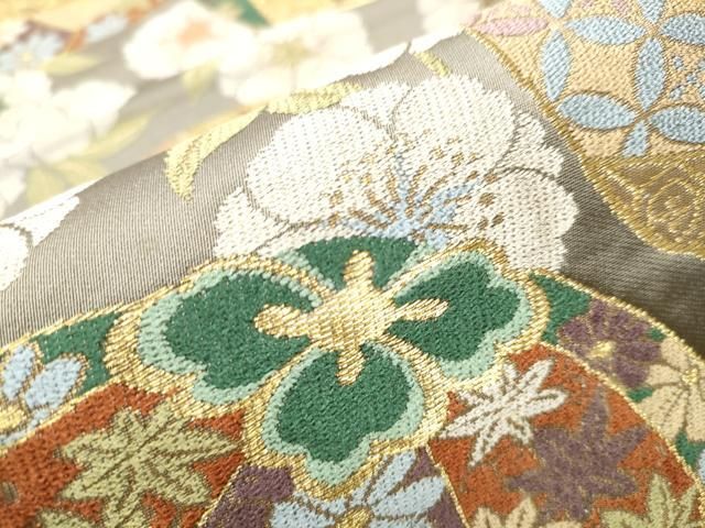 平和屋着物○西陣 白綾苑大庭 六通柄袋帯 唐織 花毬文 金糸 正絹 逸品