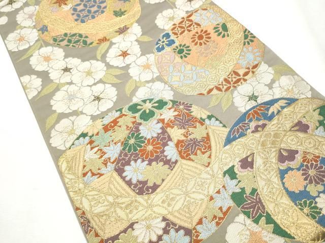 平和屋着物○西陣 白綾苑大庭 六通柄袋帯 唐織 花毬文 金糸 正絹 逸品