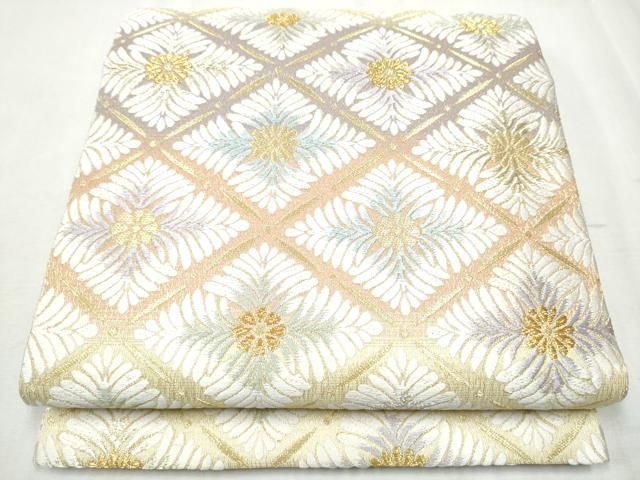 平和屋着物○六通柄袋帯 唐織 菱草花文 金銀糸 正絹 逸品 CABB9217hy