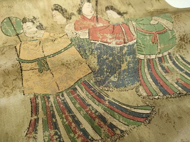 平和屋着物●太鼓柄袋帯　高松塚古墳壁画　金糸　引箔　正絹　逸品　DAAZ0447ps 平和屋着物○太鼓柄袋帯 高松塚古墳 西壁女子群像 飛鳥美人 飛龍 正絹