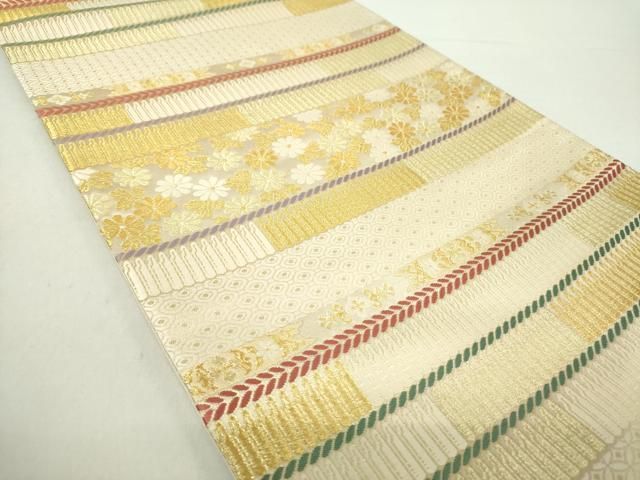 平和屋着物●六通柄袋帯　唐織　横段甲冑文　金糸　正絹　逸品　DABA1662ps 平和屋着物○六通柄袋帯 唐織 横段甲冑文 金糸 正絹 逸品 DABA1662ps