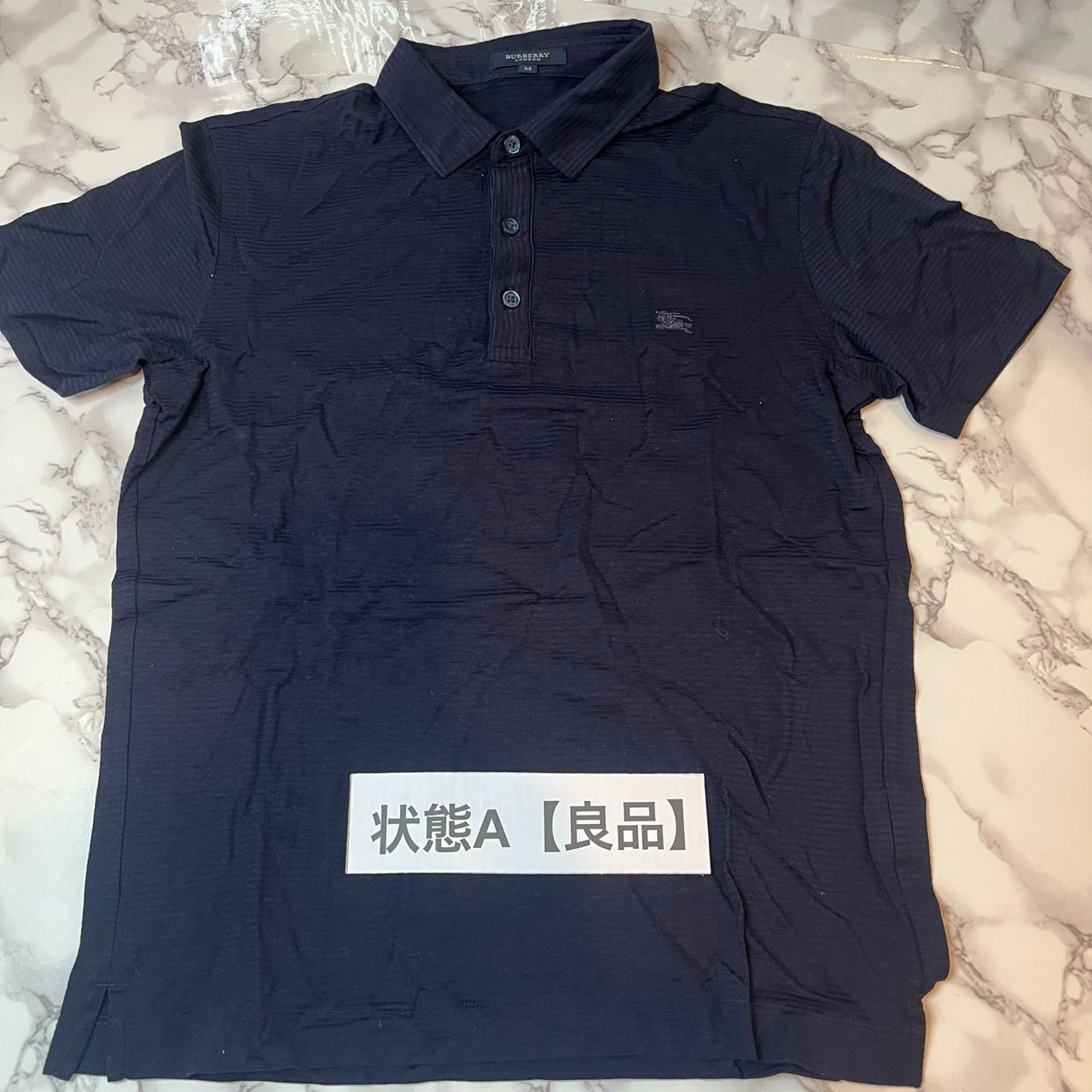 良品】バーバリー BURBERRY 半袖 ポロシャツ M ネイビー 鹿の子 刺繍