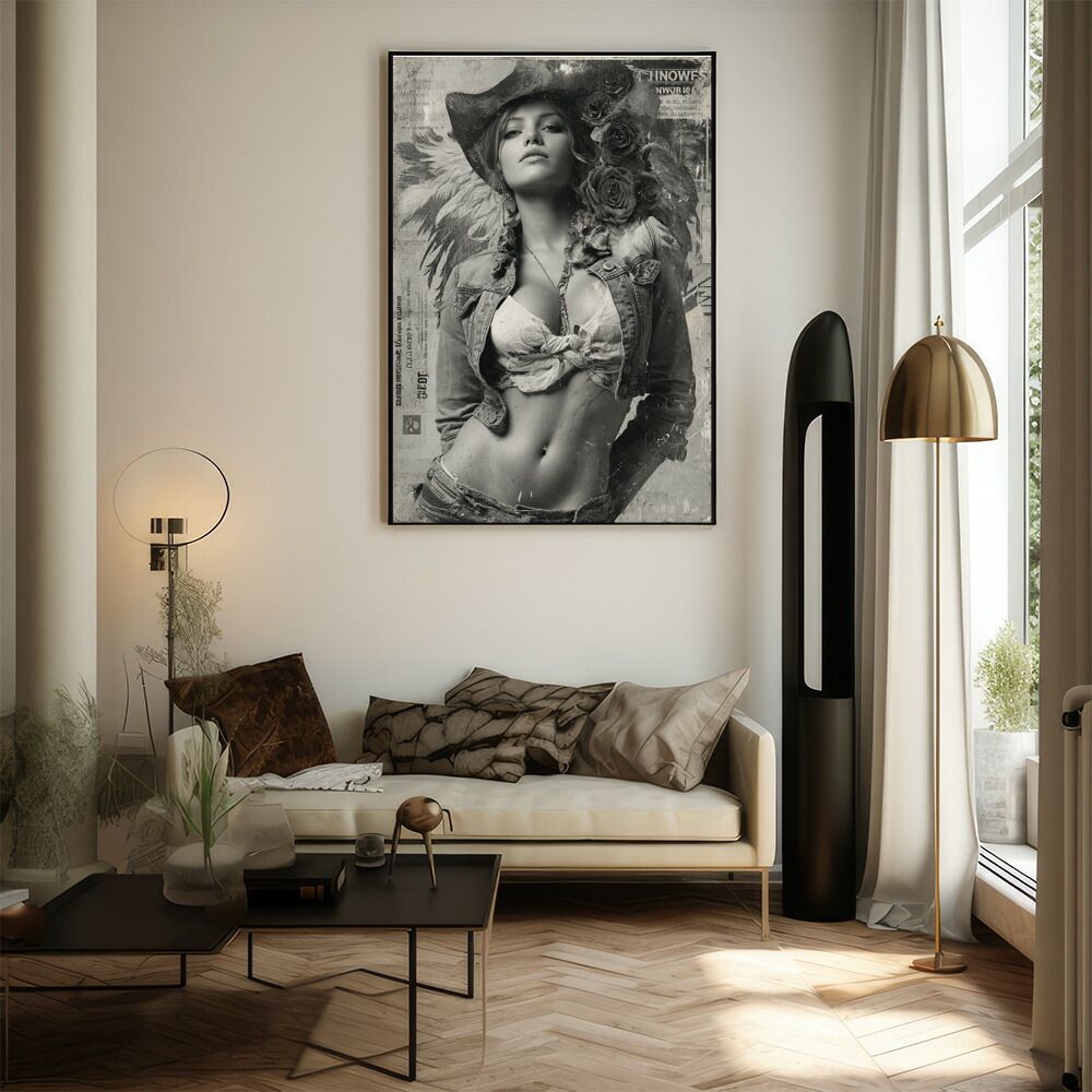 【A0サイズ（約84x119cm）】【lm-poster-5562】【フレーム付き】アートポスター ゴートスカル ヤギ 頭骨 モノトーン 骸骨 デザイン 壁掛け イラスト