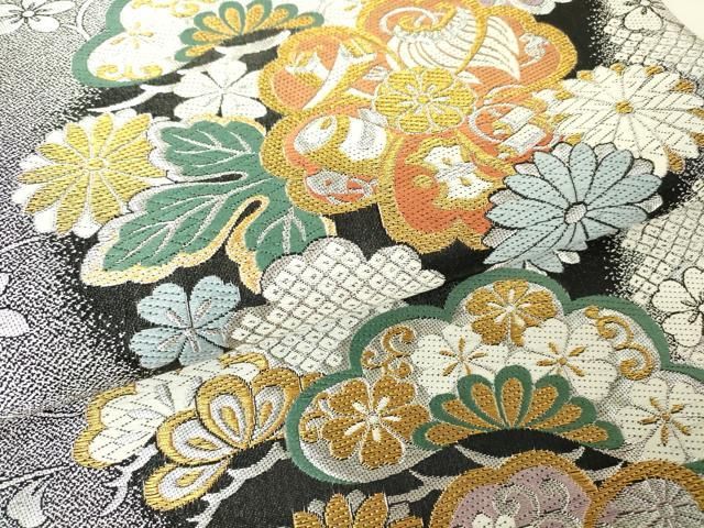 平和屋着物▽六通柄袋帯 唐織 宝尽くし花松文 金銀糸 正絹 逸品