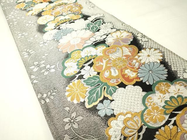 平和屋着物▽六通柄袋帯 唐織 宝尽くし花松文 金銀糸 正絹 逸品