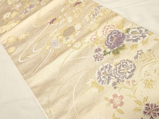 平和屋着物▽六通柄袋帯 唐織 帝国貝紫 彩華流水文 金糸 正絹 逸品