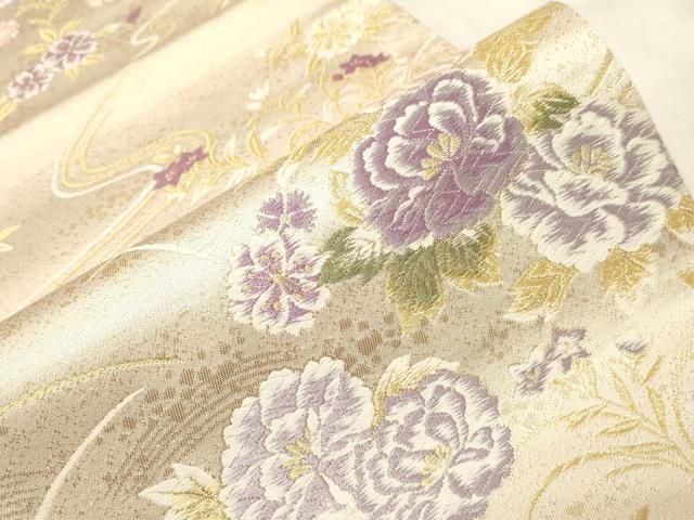 平和屋着物▽六通柄袋帯 唐織 帝国貝紫 彩華流水文 金糸 正絹 逸品