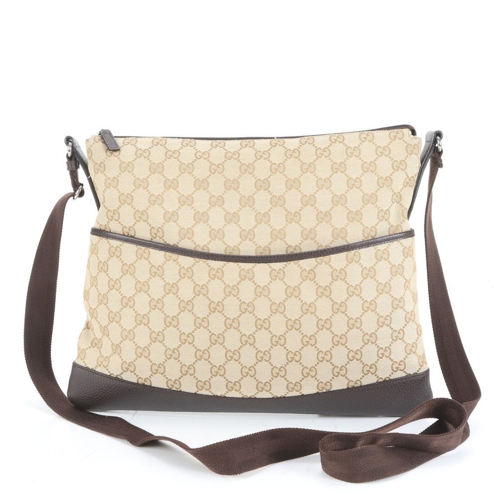 グッチ GG キャンバス レザー ショルダーバッグ メッセンジャー保存袋付き 極美品 グッチ GG キャンバス 374411 レザー ショルダーバッグ 斜め