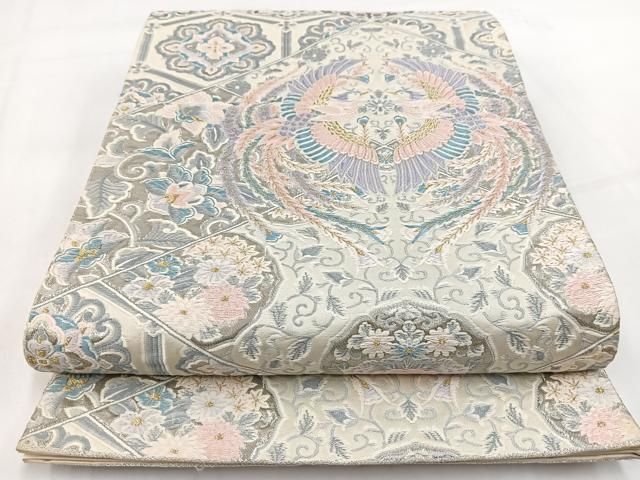 平和屋着物◎六通柄袋帯 唐織 プラチナ箔 裂取鳳凰文 正絹 逸品