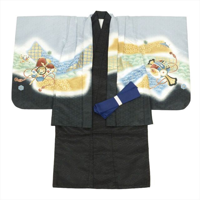 中古】 七五三 男の子 5歳 2点セット 化繊 着物 羽織 仕立て上がり