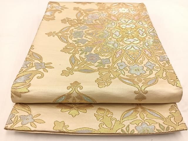 平和屋着物◎六通柄袋帯 正倉院花文 金銀糸 正絹 逸品 BAAV7794yc
