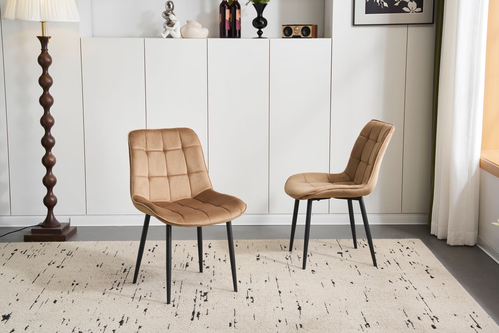 2脚】ダイニングチェア 椅子 ベルベット座面 コンパクト スチール脚