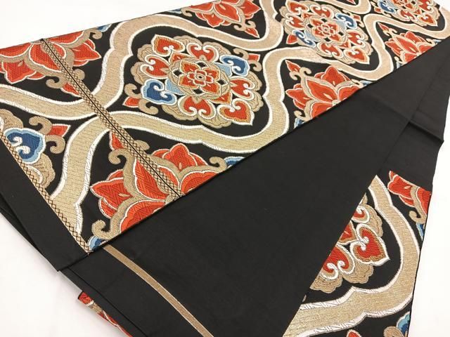 平和屋着物◎六通柄 本袋帯 唐織 正倉院花文 黒地 金銀糸 BAAV7845yc