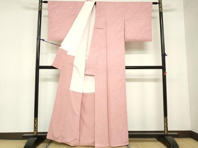 平和屋着物□上質な色無地 道長地紋 珊瑚色 西武百貨店扱い 正絹 逸品