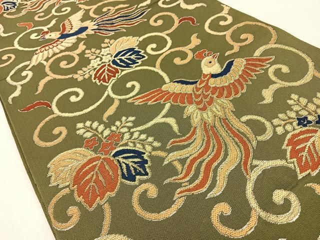 平和屋着物◎六通柄 京本袋帯 鳳凰桐唐草文 銀糸 正絹 逸品 BAAW0350hj