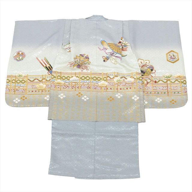 中古】 七五三 男の子 5歳 2点セット 化繊 着物 羽織 美品 仕立て