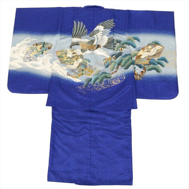 中古】 七五三 男の子 5歳 2点セット 化繊 着物 羽織 美品 仕立て