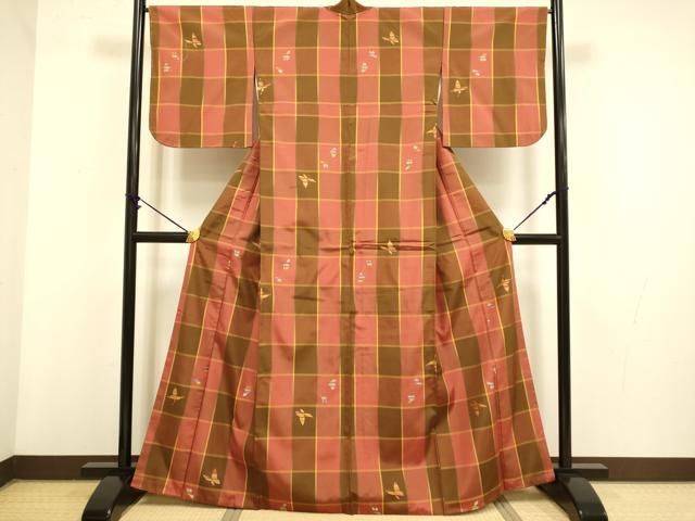 平和屋着物□上質な紬 格子舞蝶文 正絹 逸品 DAAZ5362du - メルカリ