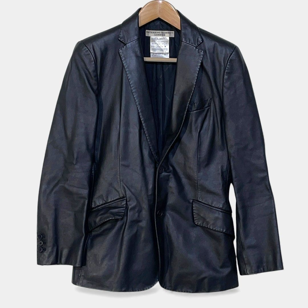 キャサリンハムネットロンドン ブラック レザー テーラードジャケット