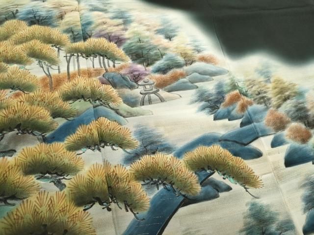 平和屋着物□豪華黒留袖 作家物 手描き 風景樹林文 暈し染め 金彩 正絹