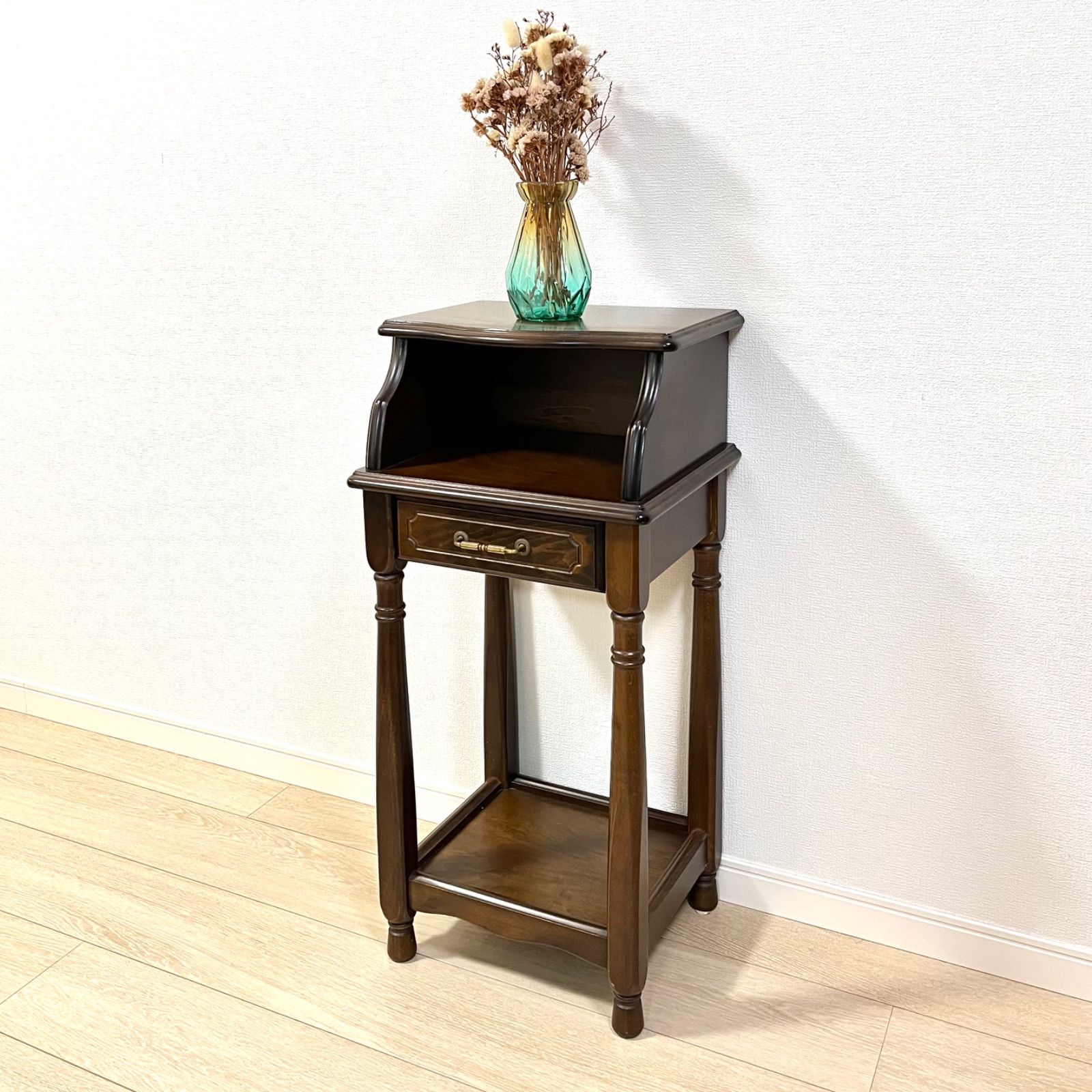 つ55)四国工芸 森のサーカス 木製電話台 花台 サイドチェスト 飾り台