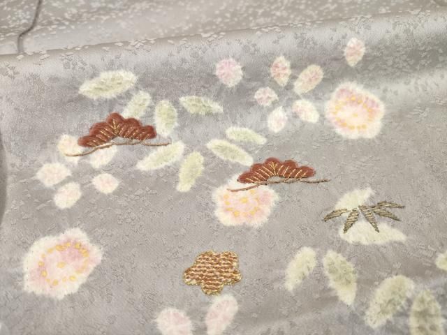 平和屋着物▽訪問着 絞り 刺繍 松竹梅舞花文 金彩 正絹 逸品