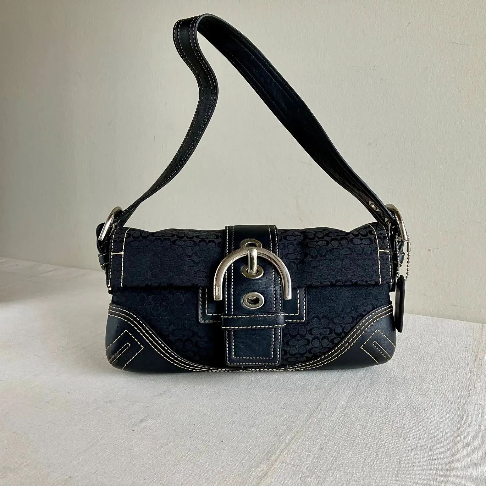 Vintage Coach Black Signature Soho Mini Demi Flap Shoulder Bag y2k 