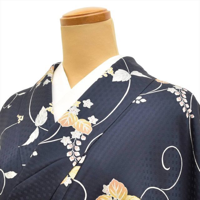 超美品　袷　正絹　着物　小紋　147cm　個性的　ヴィンテージ　黒　黄色 超美品 袷 正絹 着物 小紋 147cm 個性的 ヴィンテージ 黒 黄色