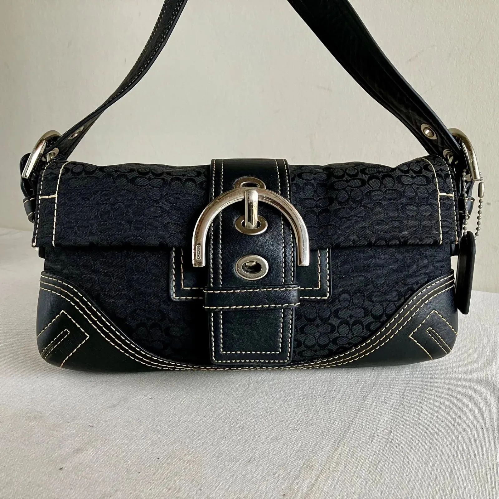 Vintage Coach Black Signature Soho Mini Demi Flap Shoulder Bag y2k 