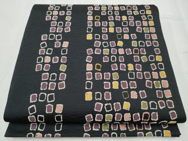 平和屋着物○六通柄袋帯 京つむぎ 黒地 健勝苑扱い 正絹 逸品