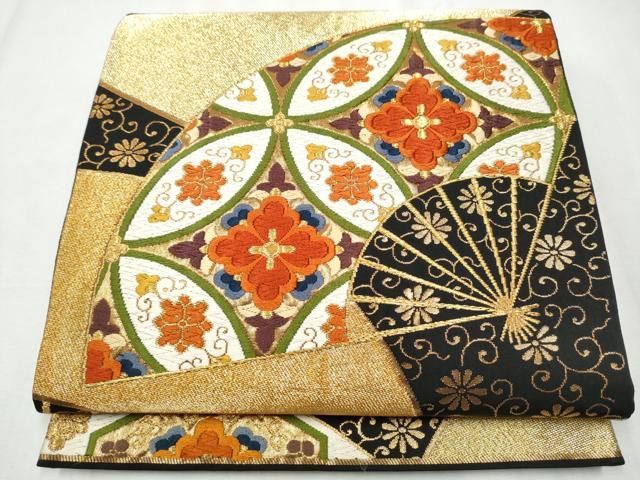 平和屋着物○西陣 河合美術織物謹製 六通柄袋帯 唐織 扇面七宝花文