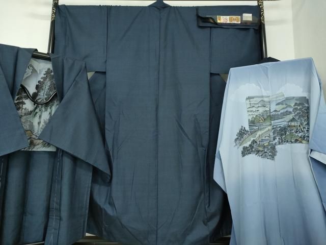 大島紬　➕長襦袢染め大島　付け下げ　かっこいい　フルセット　着物　正絹　k4 大島紬 ➕長襦袢染め大島 付け下げ かっこいい フルセット 着物 正絹